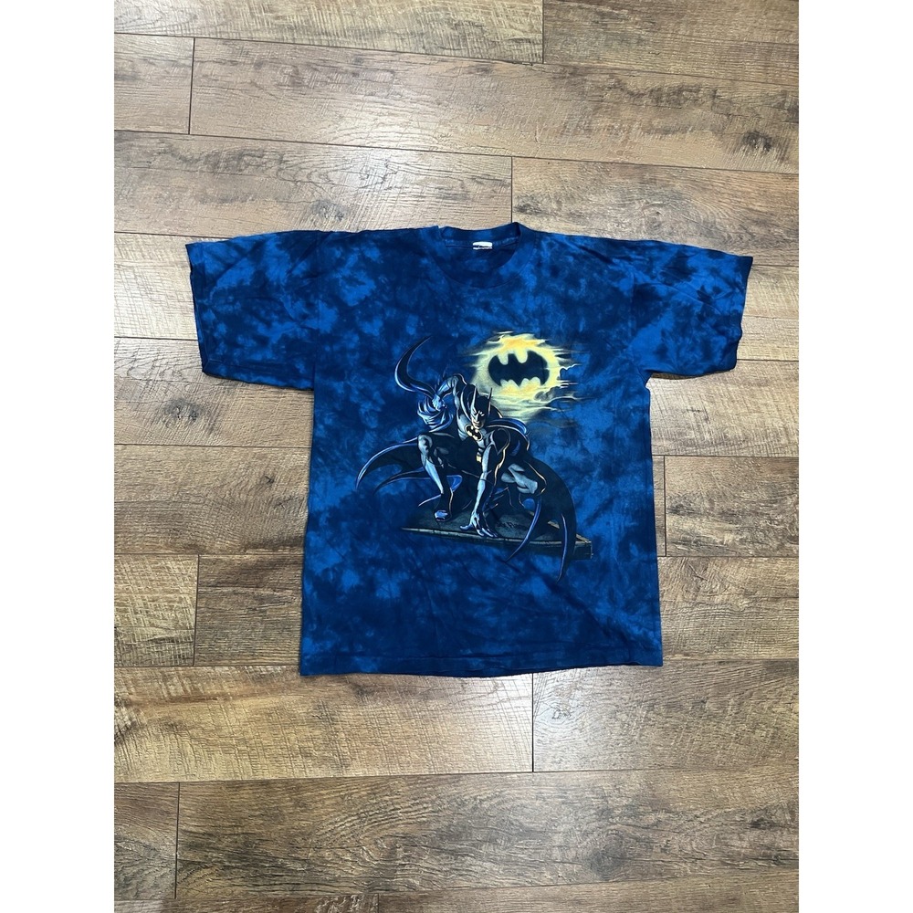 Vintage 90s Batman Graphic Tee Shirt Blue Tie-Dye Single Stitch DC Comics‎ Large